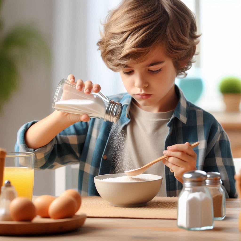 Niño poniendo sal 