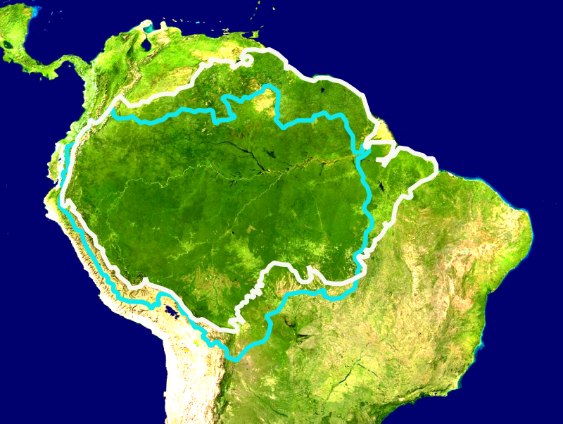 Mapa del norte de América del Sur con señalamiento de ubicación de la selva amazónica