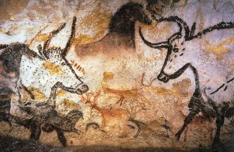 Una de las varias pinturas rupestres del Paleolítico encontradas en Lascaux , una red de cuevas en el suroeste de Francia.