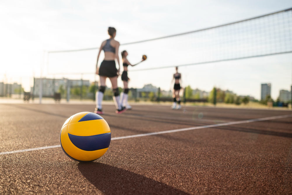 Cancha y pelota de vóleibol