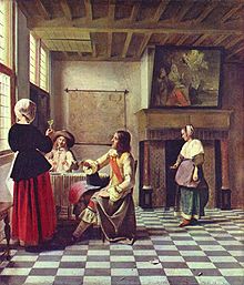 Pintura del siglo XIX con escena de interior doméstico 