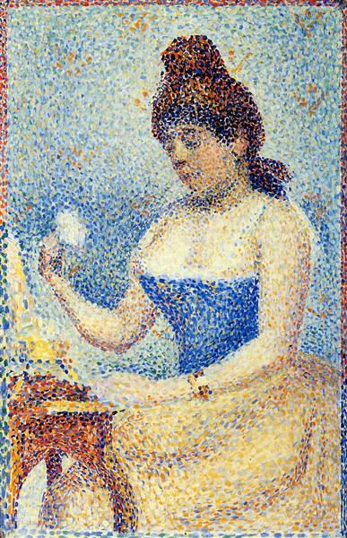 Retrato femenino elaborado por Perre Seurat a través de la técnica artística del puntillismo
