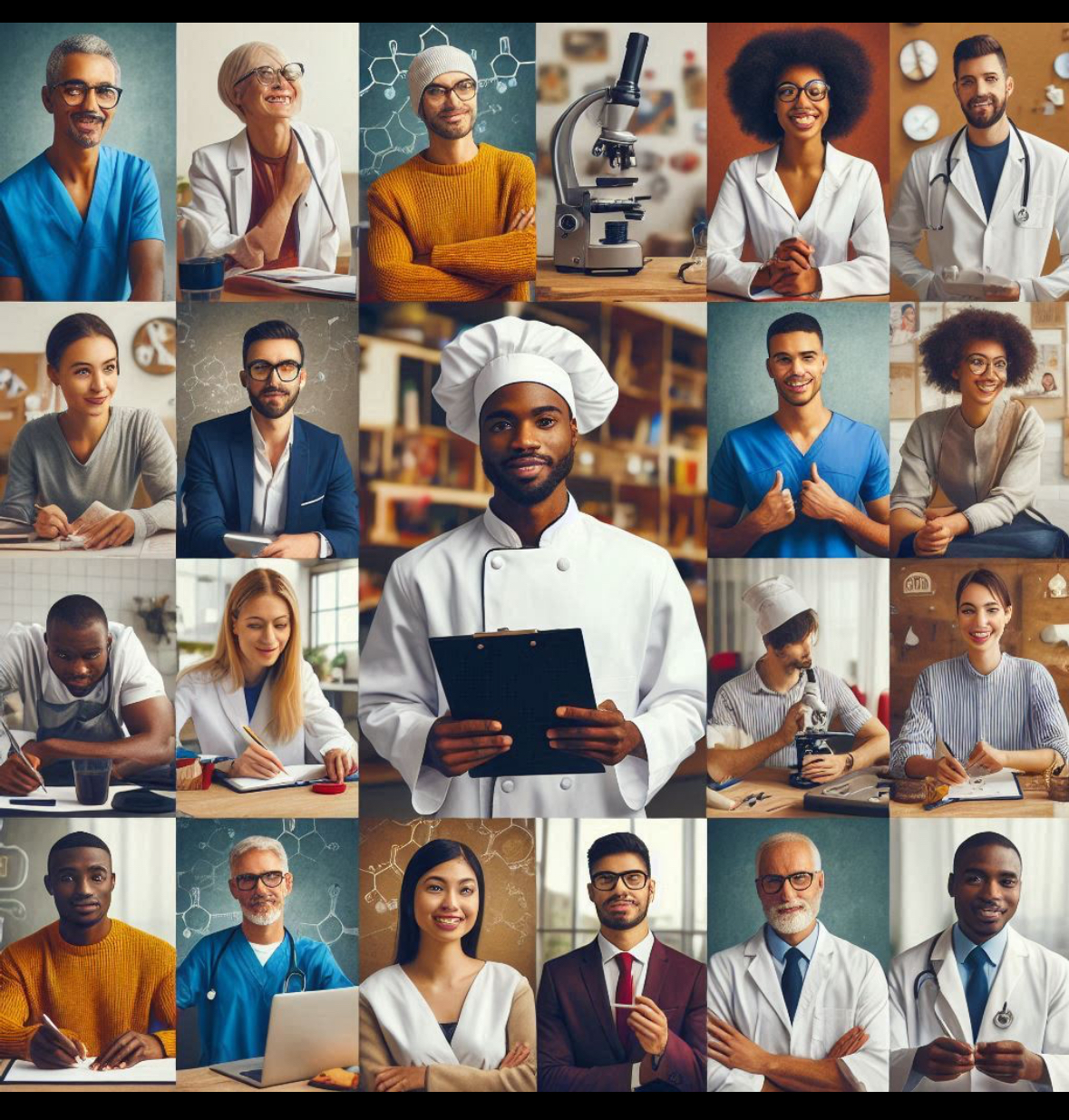 Collage de imágenes sobre diferentes profesiones.