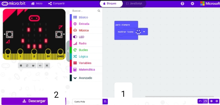 Entorno de programación Makecode microbit - Botón descargar y guardar