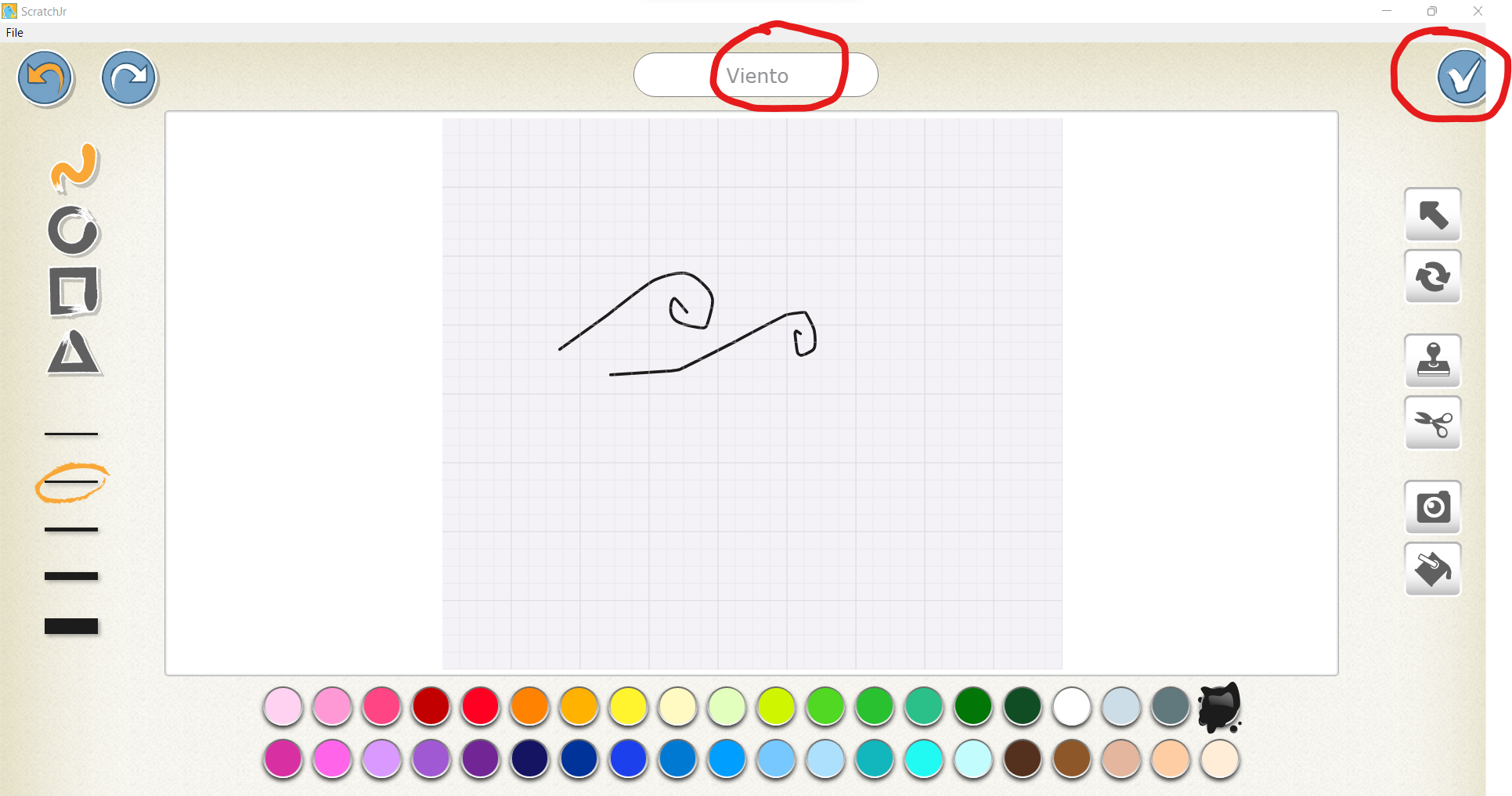 Captura del dibujo de un personaje en Scratch Junior