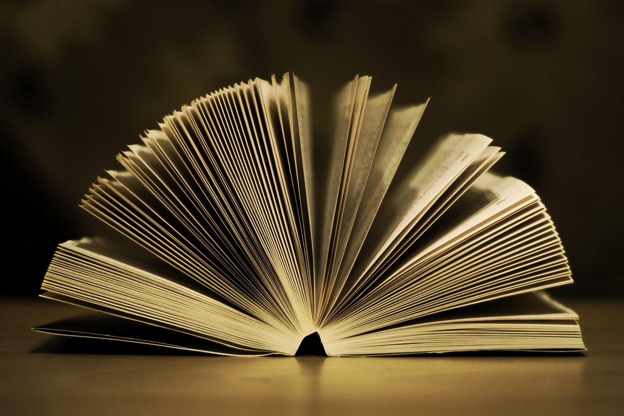 Libro abierto con páginas en movimiento (abanico de hojas)