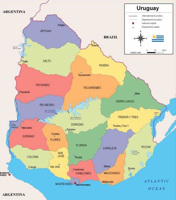 mapa político de Uruguay