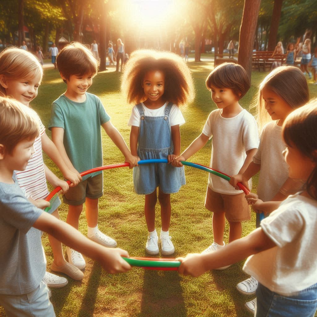 niños jugando con un aro