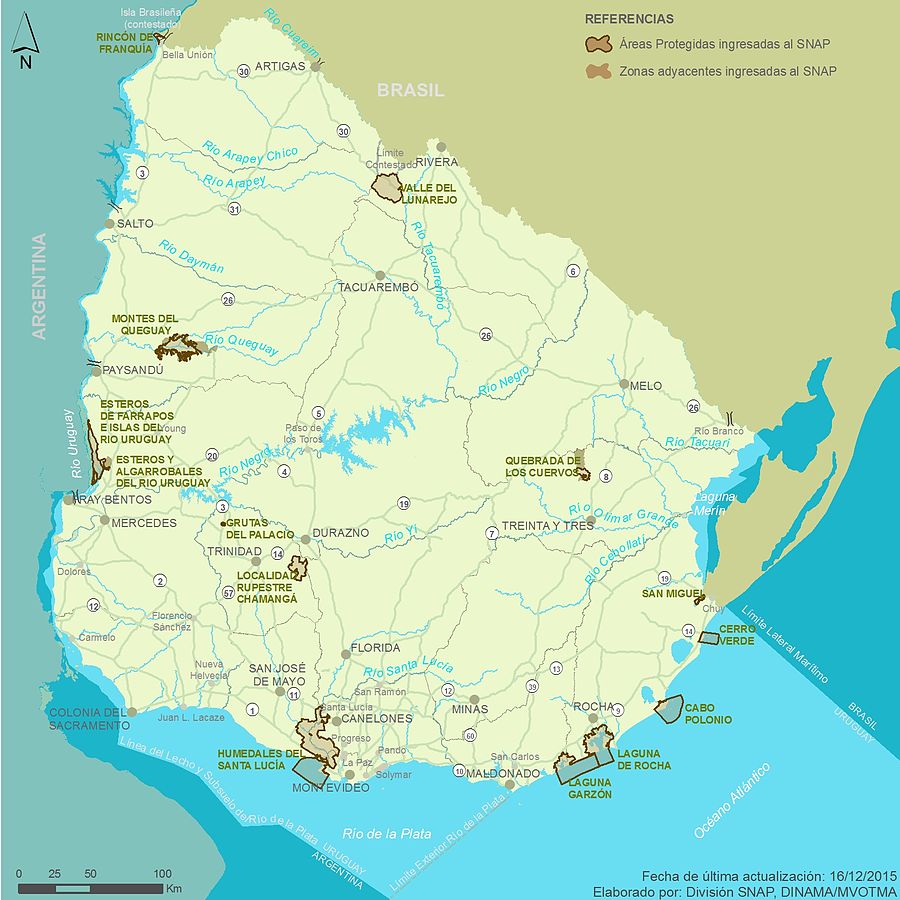 Mapa de Sistema de Áreas Protegidas de Uruguay