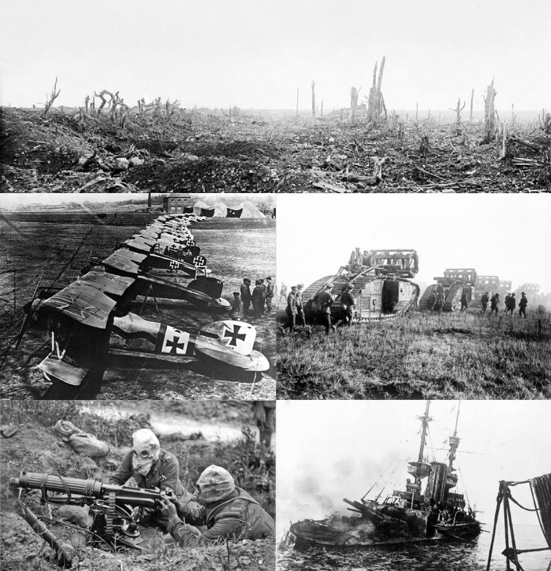 Collage de imágenes con escenas de la Primera Guerra Mundial