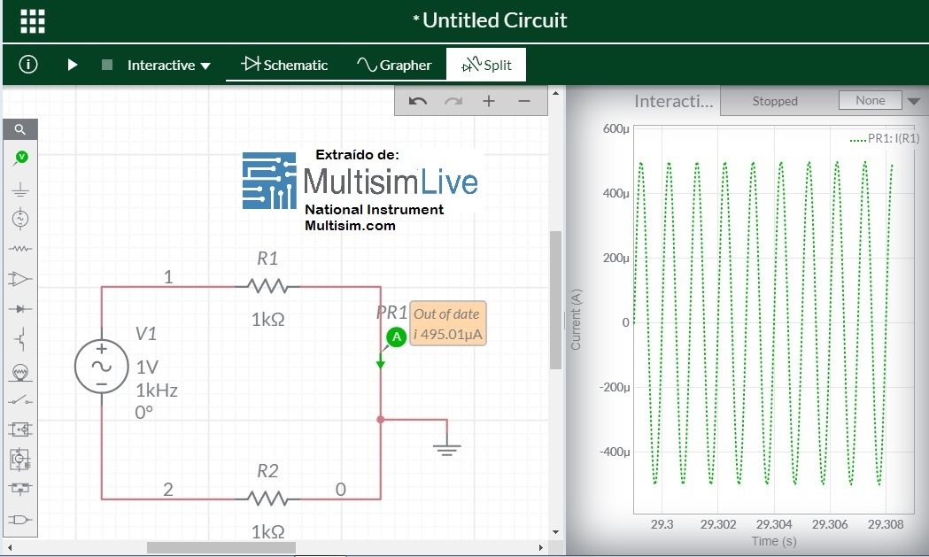 MultisimLive Simulador con entorno gráfico donde se representa el circuito y los componentes por medio de símbolos.