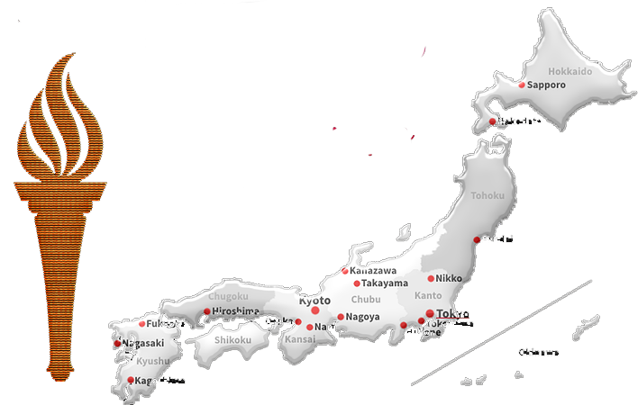 mapa Japón y antorcha olímpica