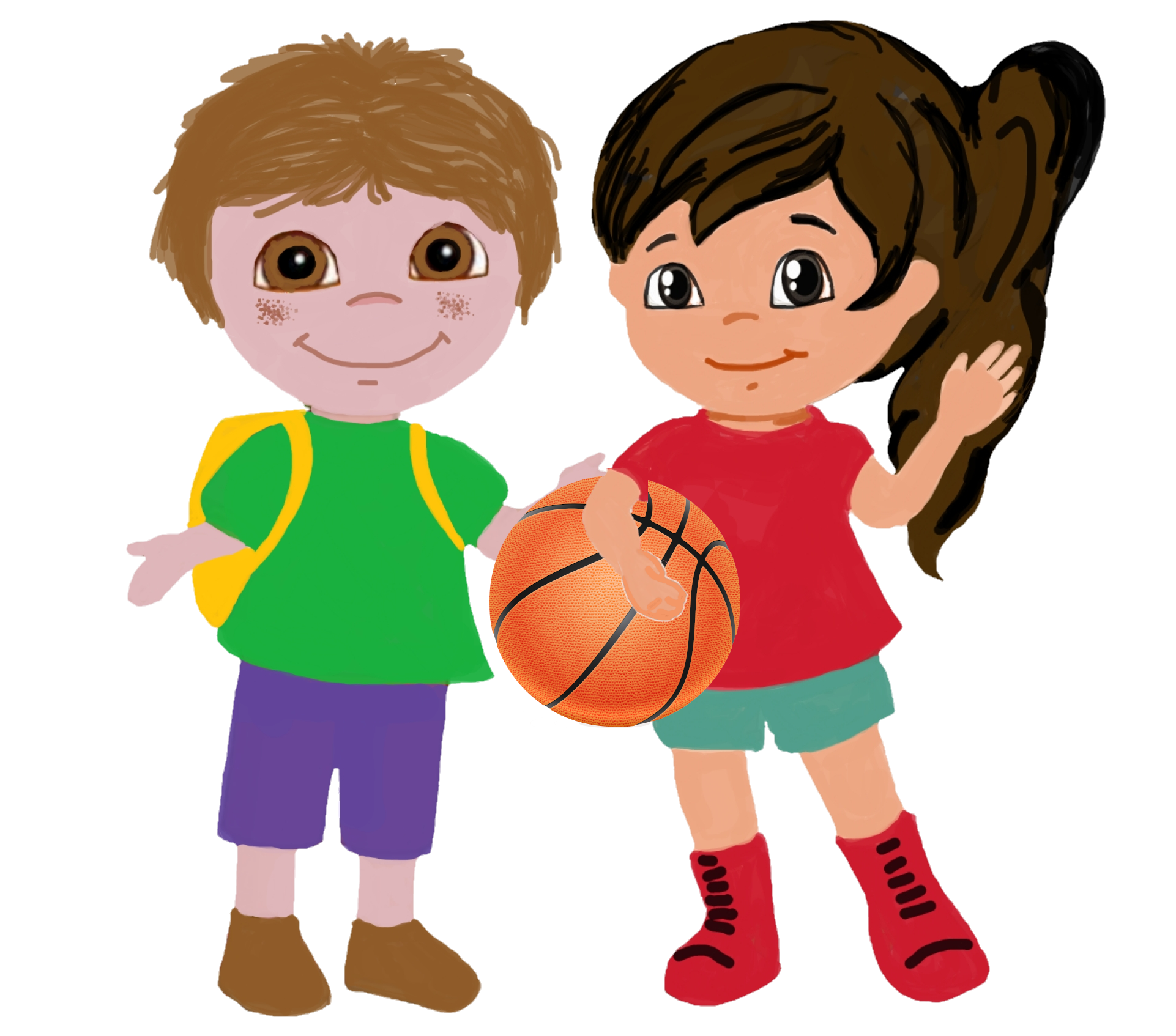 Niños con pelota de basquet