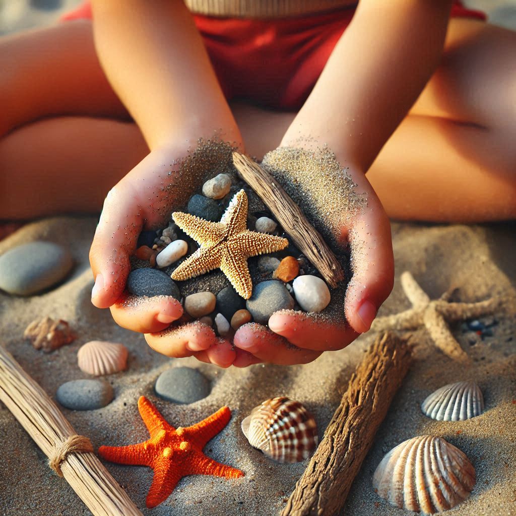 Manos de niña con estrella de mar
