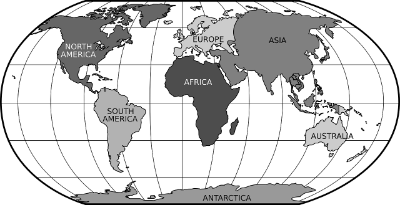 Planisferio con continentes y líneas de latitud y longitud