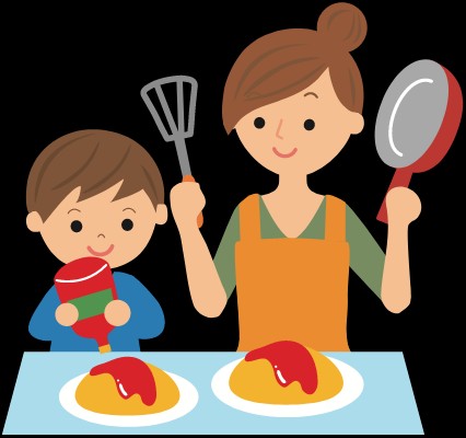 A woman and a boy ready to cook