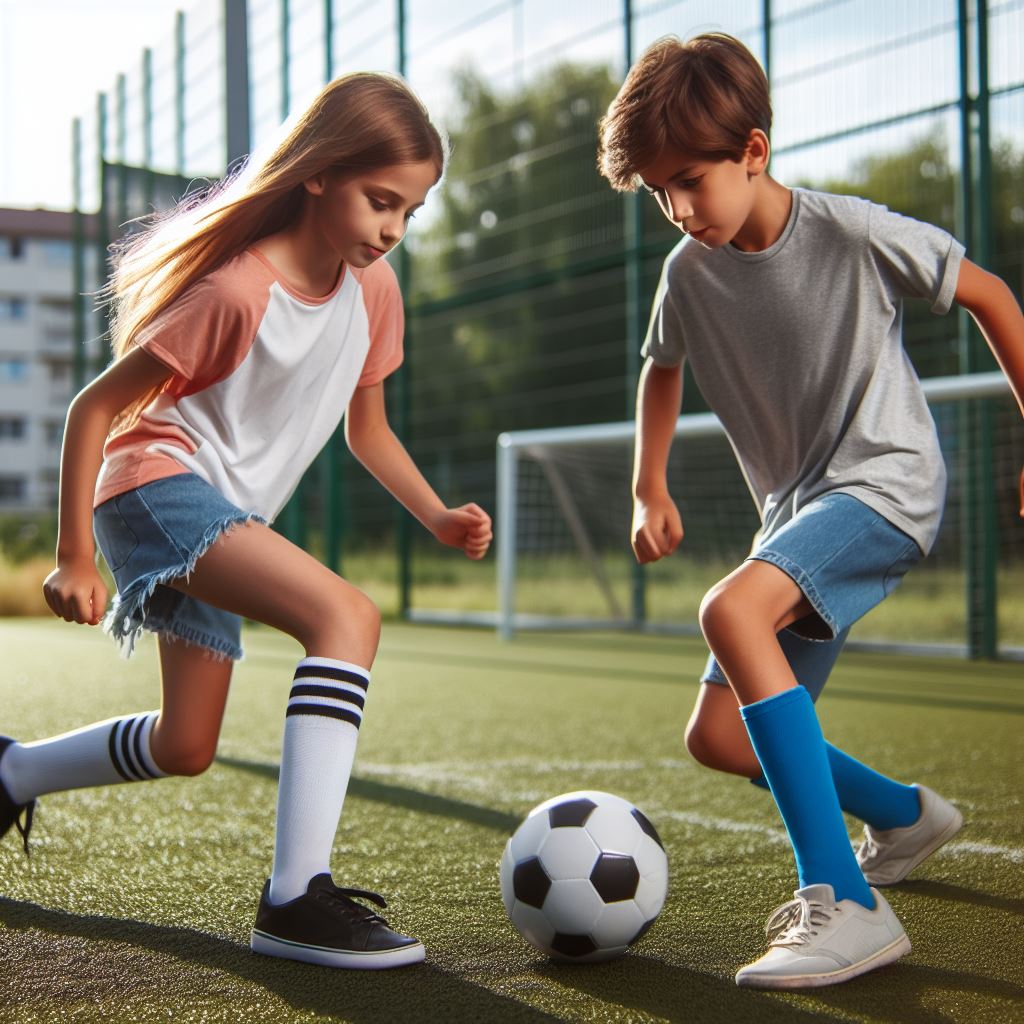 una niña y un varón jugando a la pelota