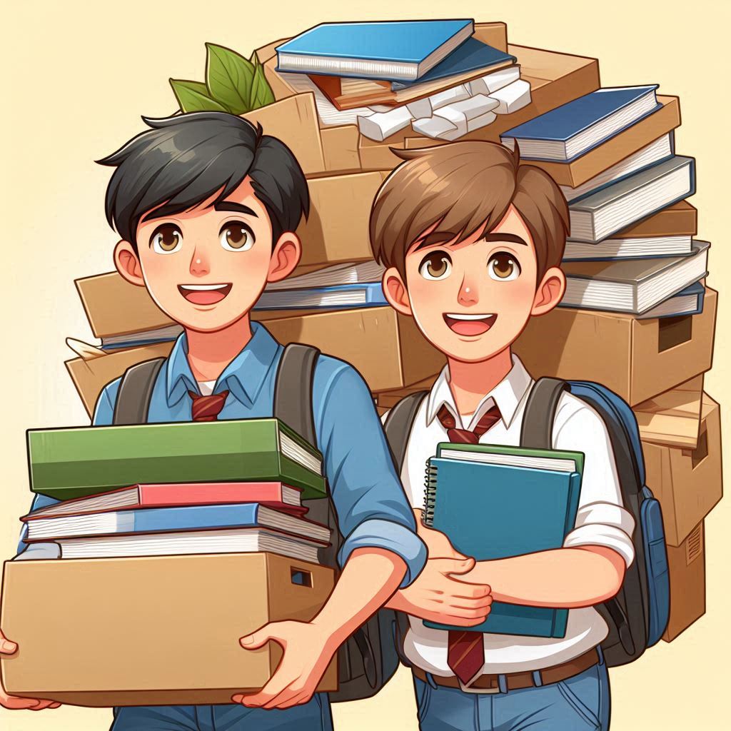 varones cargando libros 