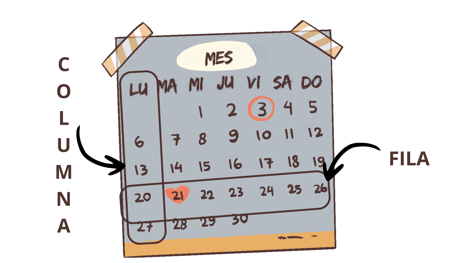CALENDARIO GENÉRICO CON FILAS Y COLUMNAS