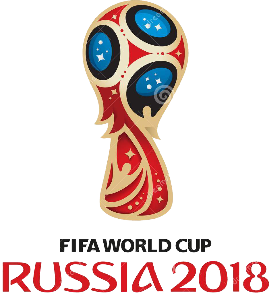 FIFA World Cup Rusia 2018. Silueta del trofeo de la copa mundial de fútbol en colores rojo, negro, dorado y azul.