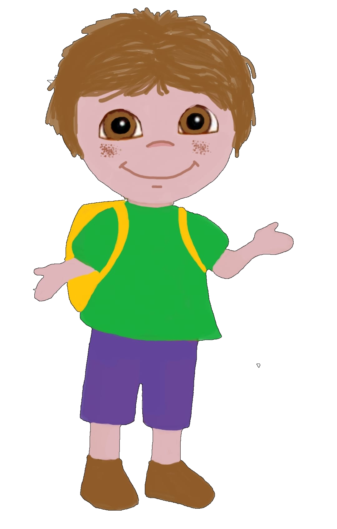Nene explorador vestido con remera de manga corta y pantalón corto