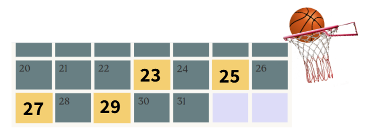 SELECCIÓN DEL CALENDARIO DE AGOSTO DESTACANDO LOS DÍAS 23, 25, 27 Y 29