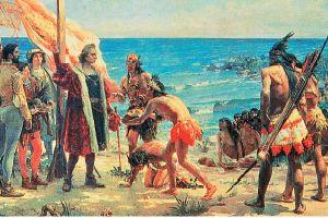 desembarco de Colón, lo indios lo reciben