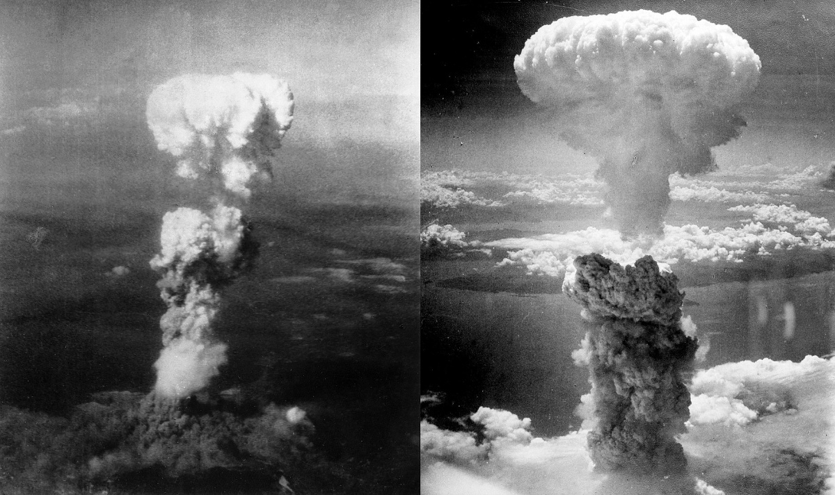 Nube de hongo sobre Hiroshima y Nagasaki producida por la bomba atómica.