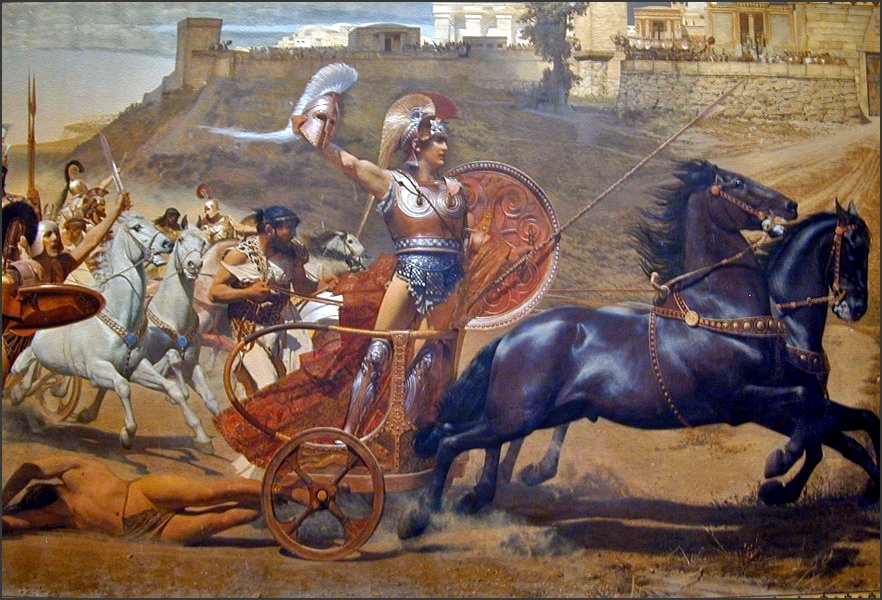 Óleo que muestra El triunfo de Aquiles, episodio e La Ilíada, pintado por el artista Franz von Matsch