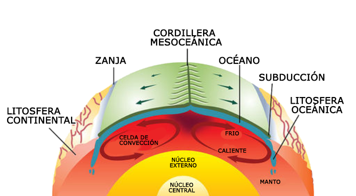 dos celdas de convección lado a lado en el manto