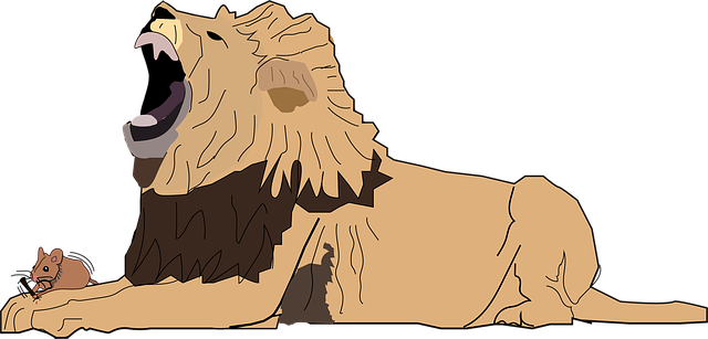Ilustración de la fábula; "El león y el ratón"