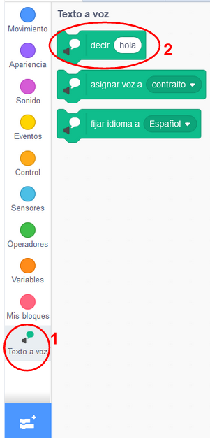 Bloque decir de texto a voz
