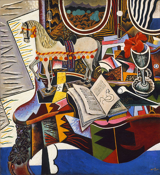 Herni Matisse - Caballo con flores rojas. Obra de arte en el que se representan diferentes objetos no se define exactamente dónde está el fondo y dónde está la figura