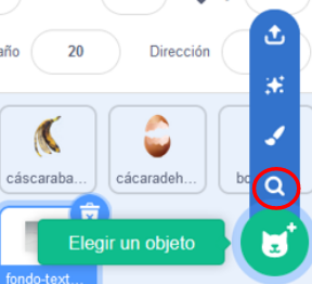 ícono de lupa para seleccionar un objeto desde la biblioteca de Scratch