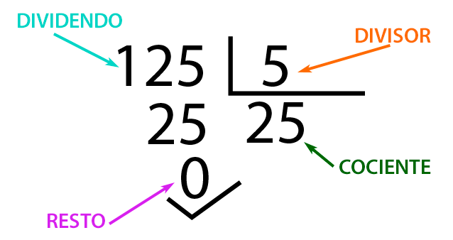 Números (dividendo, divisor, cociente y resto)