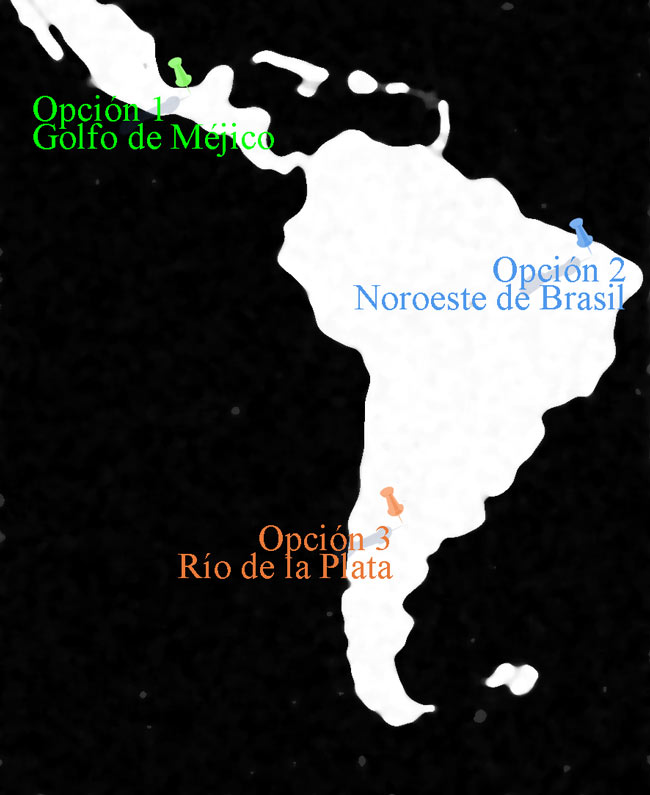 Opción 1: Méjico, Opción 2: Brasil, Opción 3: Río de la Plata