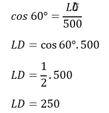 60° 2 LO cos =%00 LD = cos 60°.500 LD = a 500 =3 LD = 250