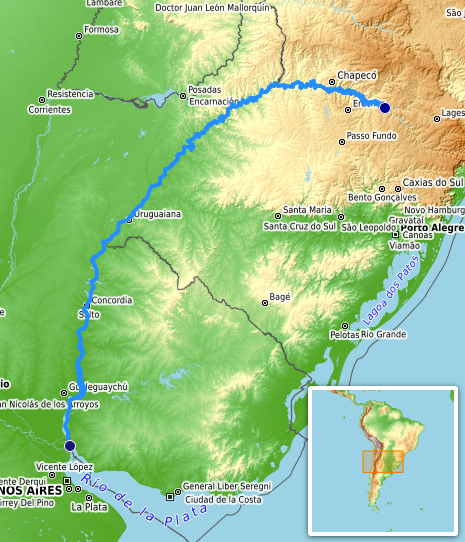 Río Uruguay en el mapa del Río de la Plata