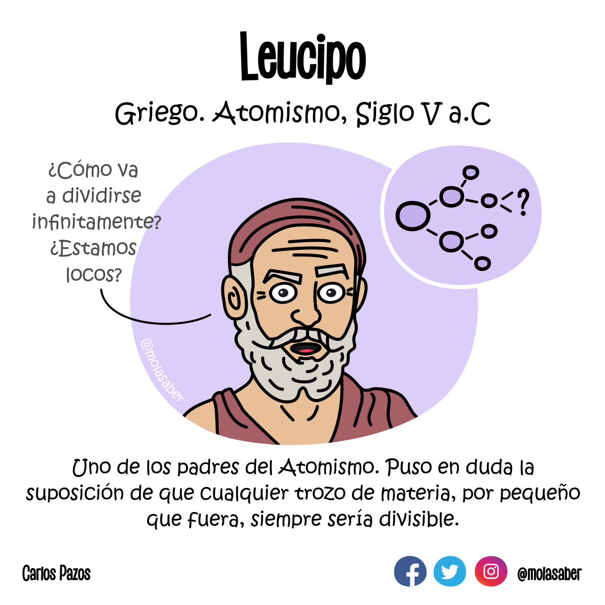 Leucipo Griego. Atomismo, Siglo V a.C ¿Cómo va a dividirse infinitamente? ¿Estamos JOCOS? -<? Uno de los padres del Atomismo. Puso en duda la suposición de que cualquier trozo de materia, por pequeño que fuera, siempre sería divisible.